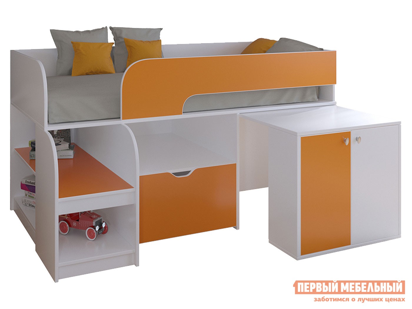 Кровать-чердак  Астра 9/9 Белый / Оранжевый