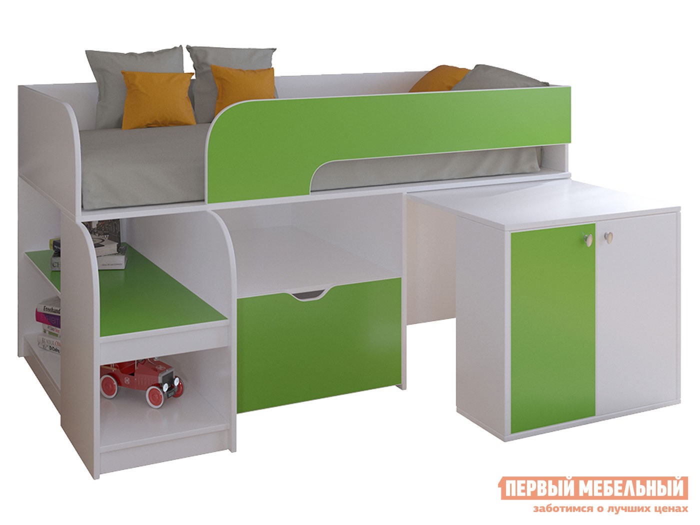 Кровать-чердак  Астра 9/9 Белый / Салатовый