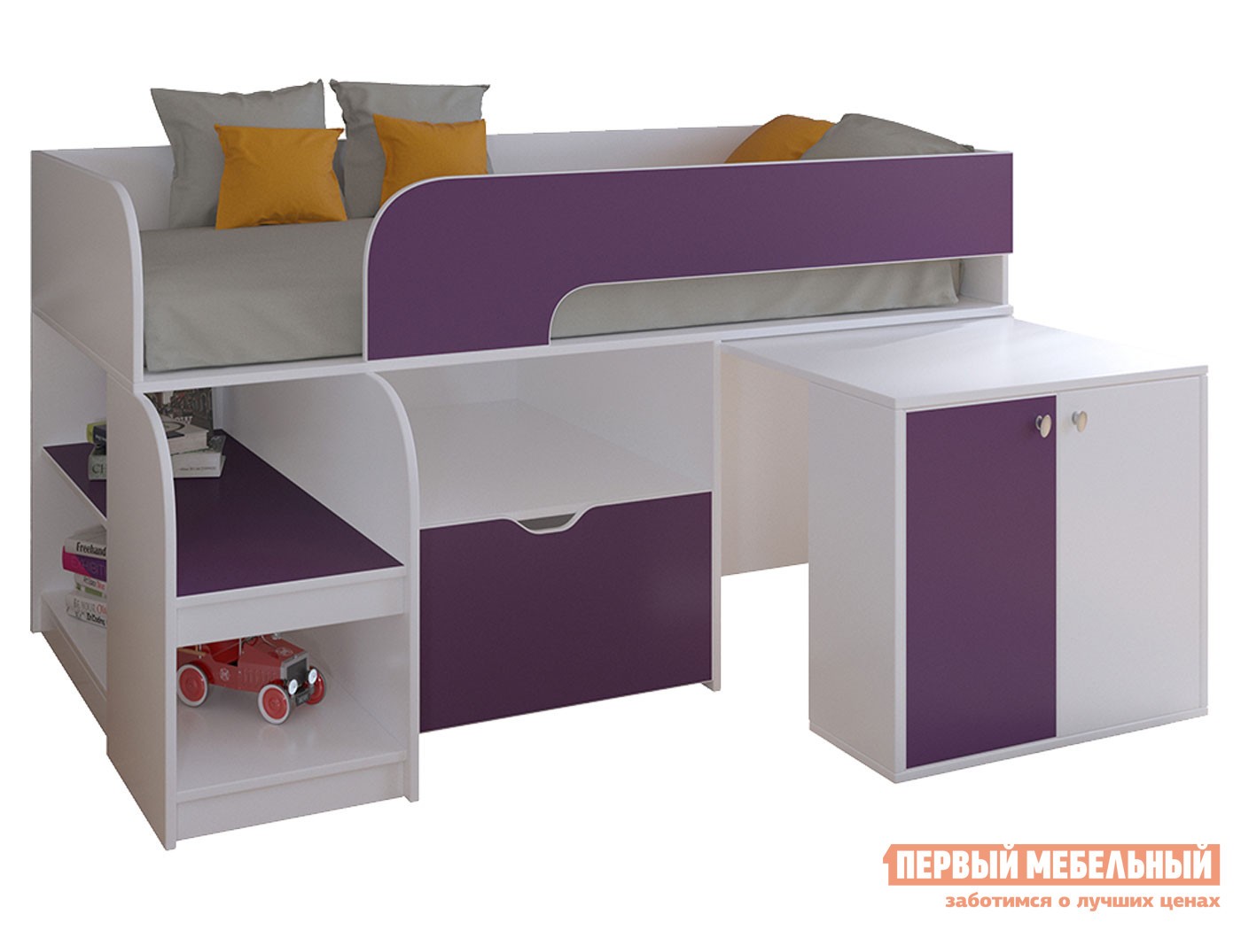 Кровать-чердак  Астра 9/9 Белый / Фиолетовый