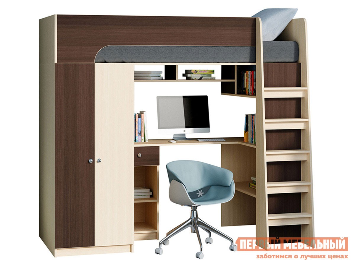 Кровать-чердак  Астра 10 Дуб Молочный / Дуб Шамони