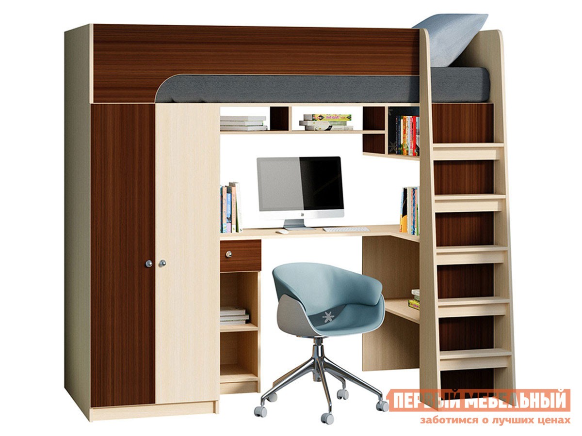 Кровать-чердак  Астра 10 Дуб Молочный / Орех