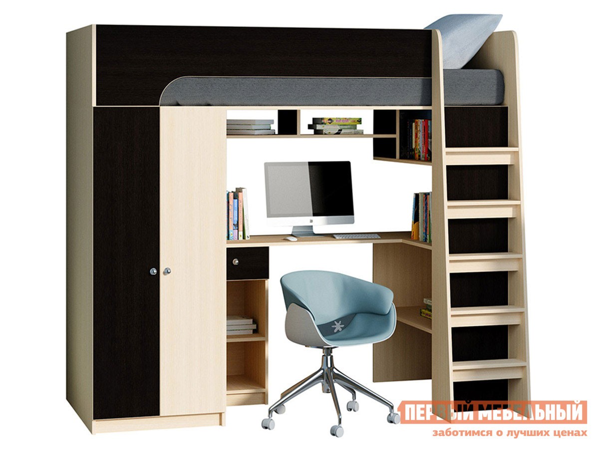 Кровать-чердак  Астра 10 Дуб Молочный / Венге