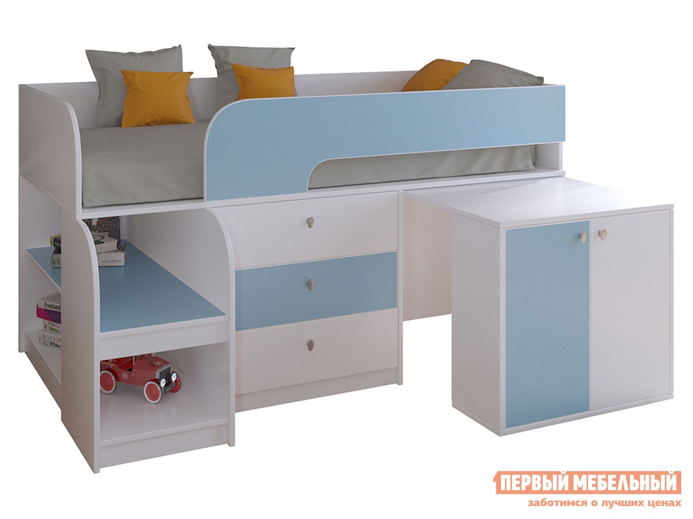 Кровать-чердак  Астра 9/7 Белый / Голубой