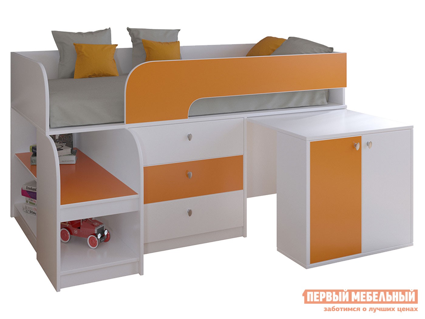 Кровать-чердак  Астра 9/7 Белый / Оранжевый