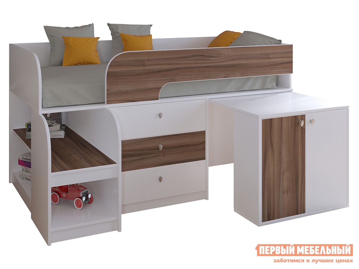 Кровать-чердак  Астра 9/7 Белый / Орех