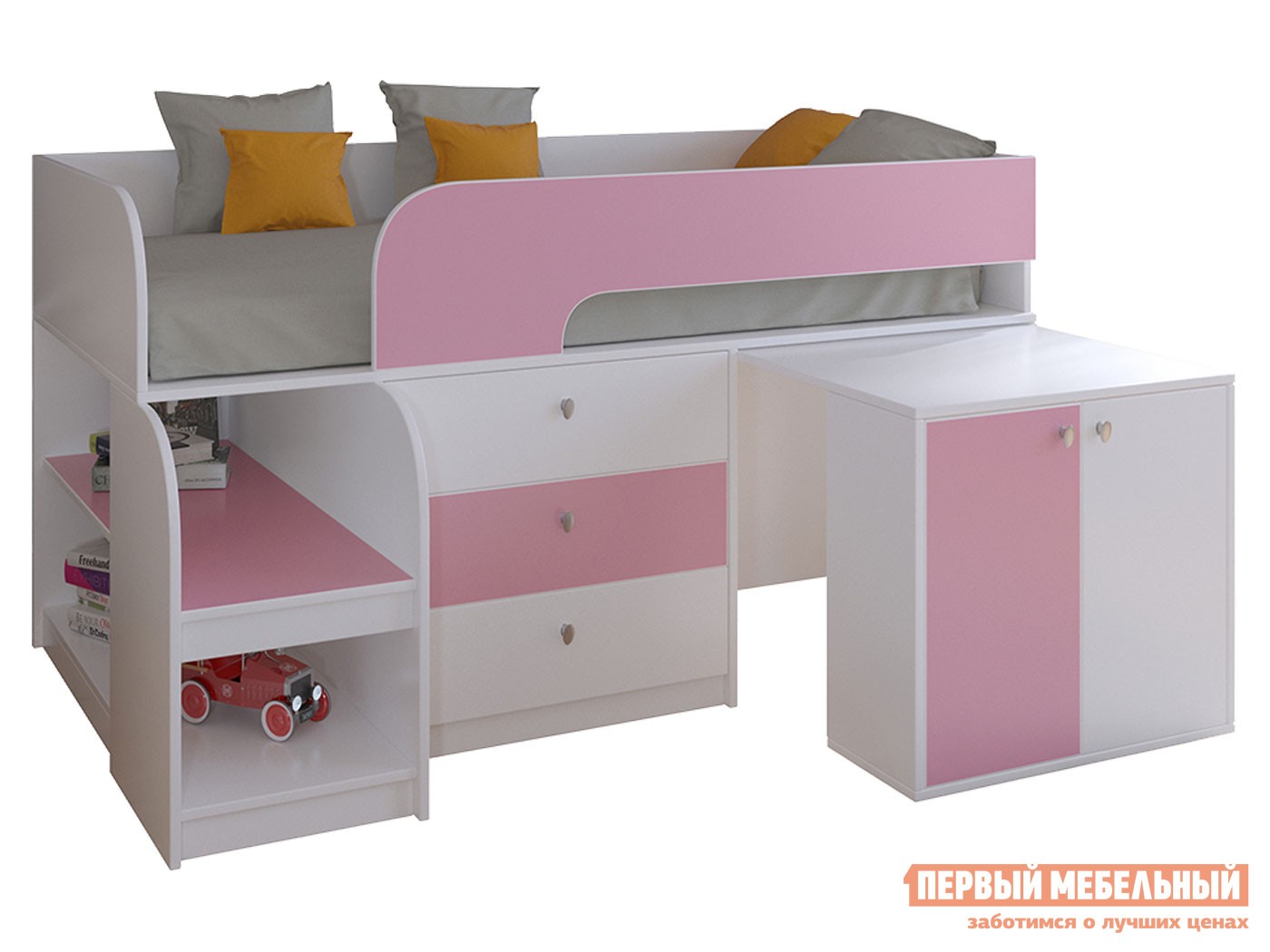 Кровать-чердак  Астра 9/7 Белый / Розовый