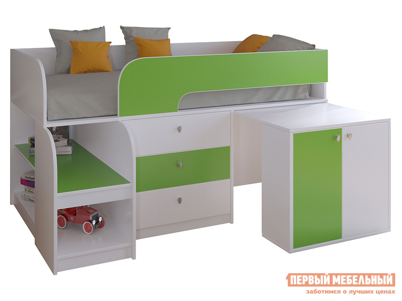 Кровать-чердак  Астра 9/7 Белый / Салатовый