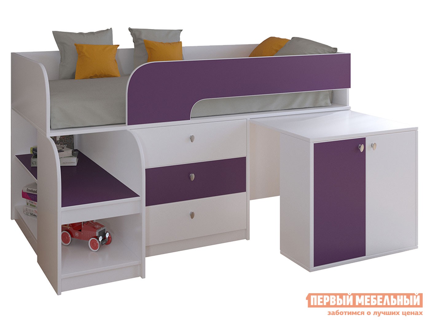 Кровать-чердак  Астра 9/7 Белый / Фиолетовый