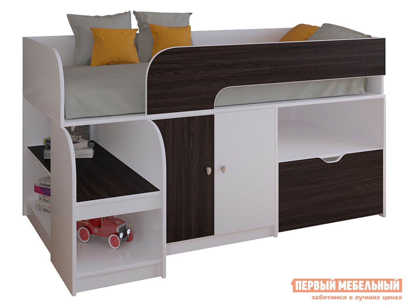 Кровать-чердак  Астра 9/4 Белый / Венге