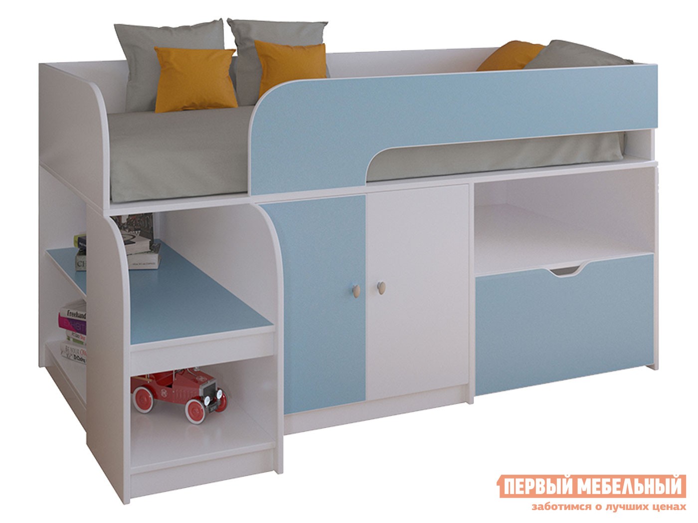 Кровать-чердак  Астра 9/4 Белый / Голубой