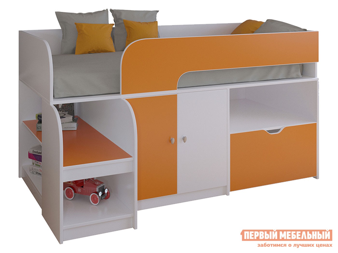Кровать-чердак  Астра 9/4 Белый / Оранжевый