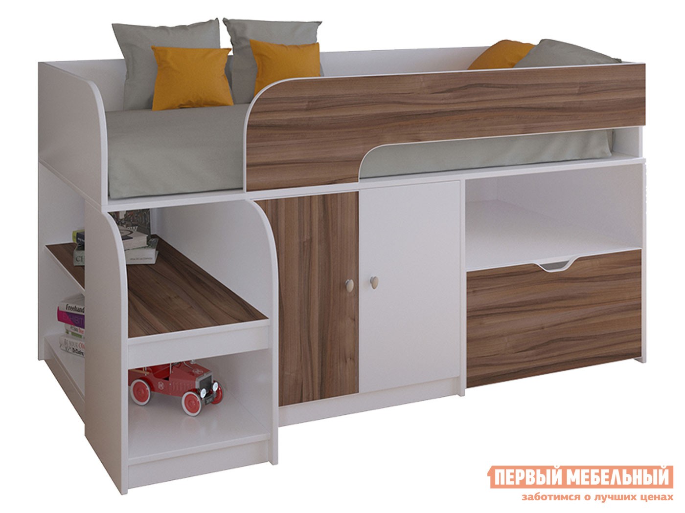 Кровать-чердак  Астра 9/4 Белый / Орех