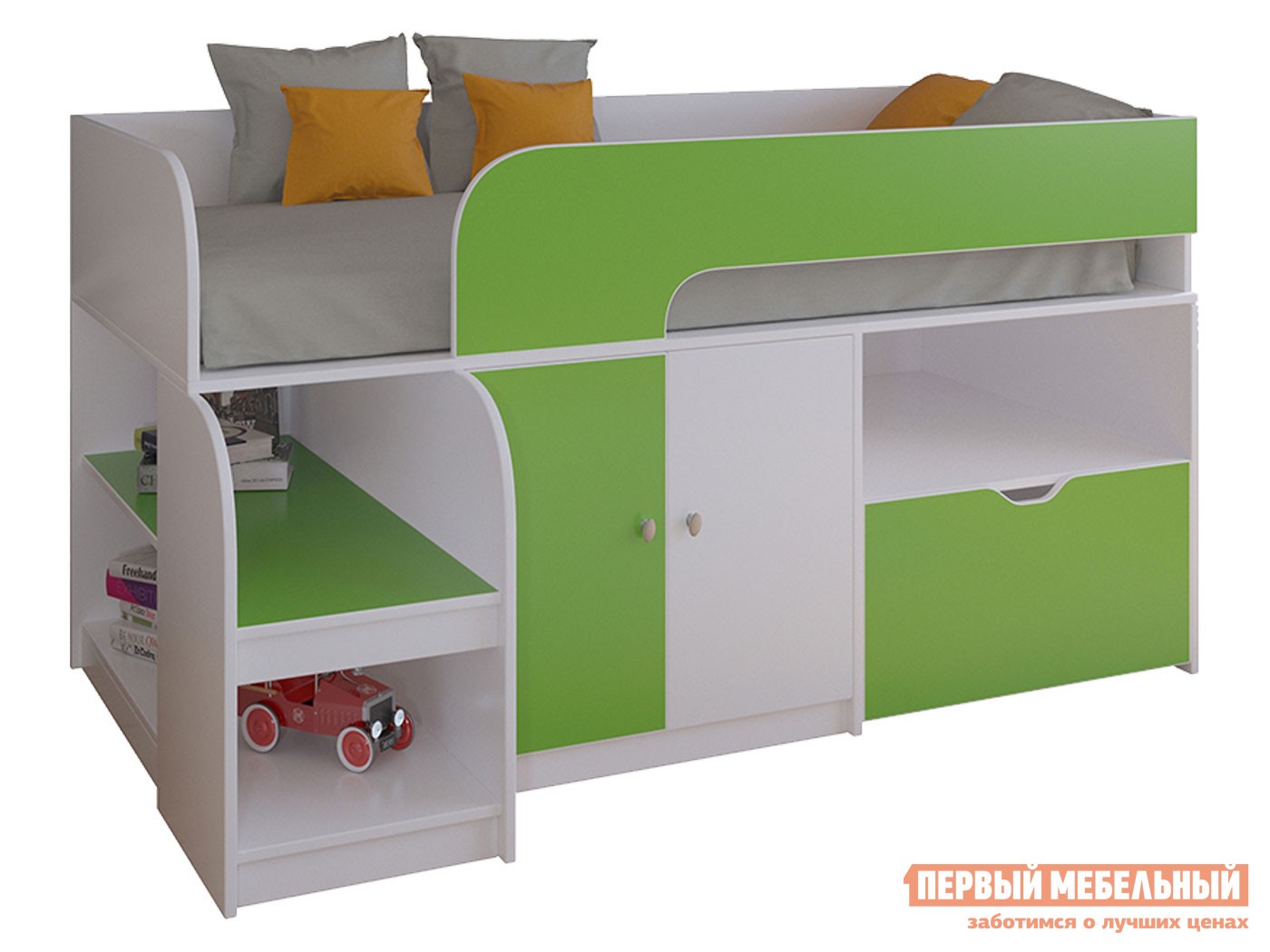 Кровать-чердак  Астра 9/4 Белый / Салатовый