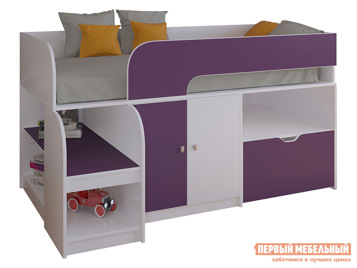Кровать-чердак  Астра 9/4 Белый / Фиолетовый
