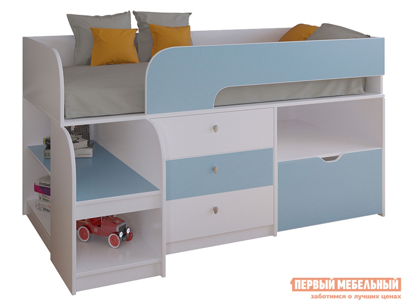 Кровать-чердак  Астра 9/5 Белый / Голубой