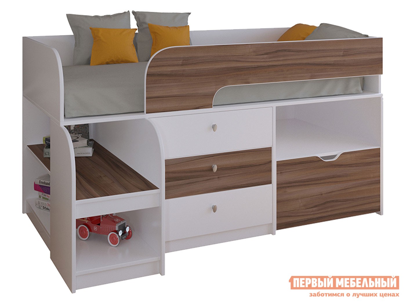 Кровать-чердак  Астра 9/5 Белый / Орех
