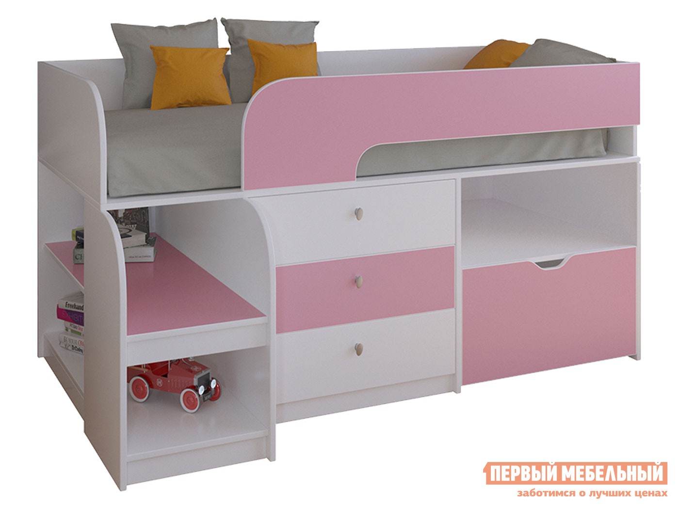Кровать-чердак  Астра 9/5 Белый / Розовый