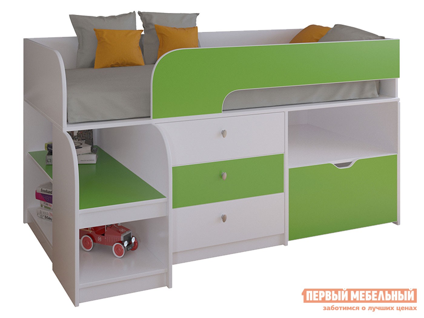 Кровать-чердак  Астра 9/5 Белый / Салатовый