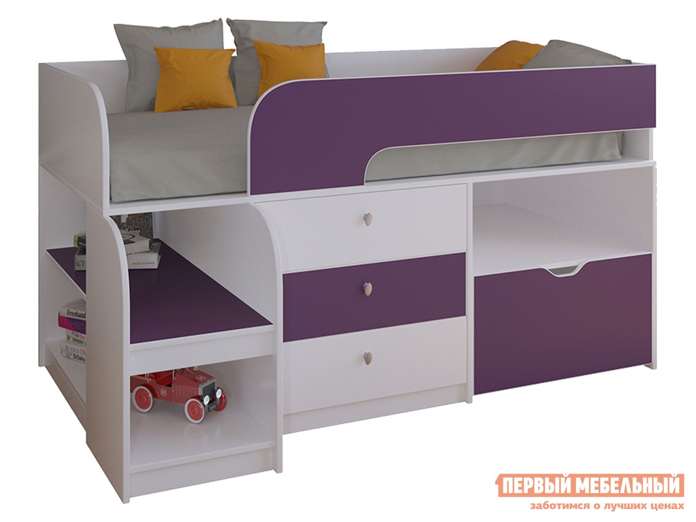Кровать-чердак  Астра 9/5 Белый / Фиолетовый