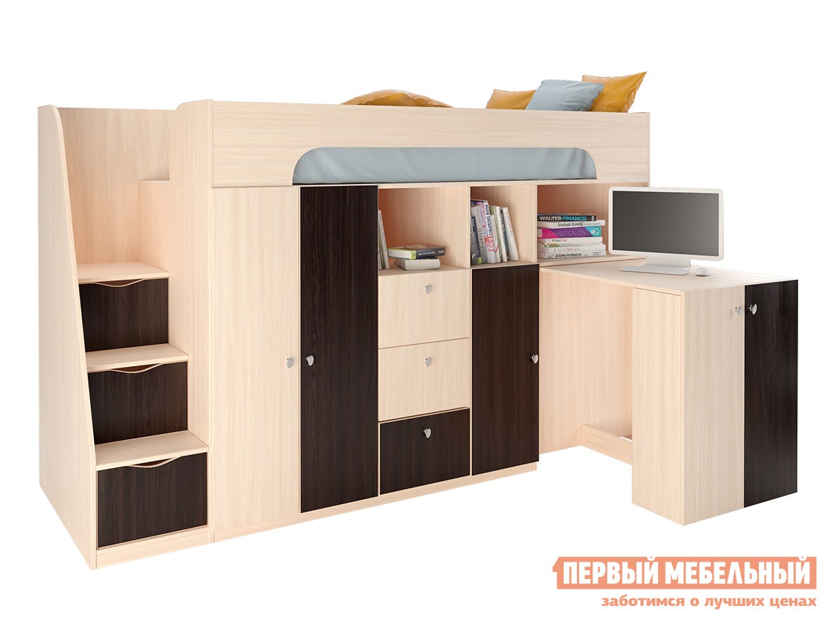 Кровать-чердак  Астра 11 Дуб Молочный / Венге