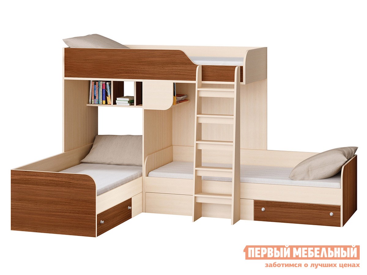 Двухъярусная кровать  TRIO-1 Дуб Молочный / Орех
