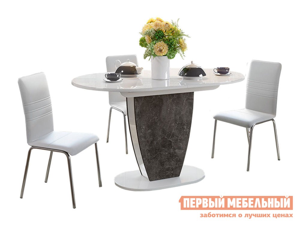 Обеденная группа для столовой и гостиной  Монреаль + 3 стула София Моод темный / Белое стекло / Белый к/з 124