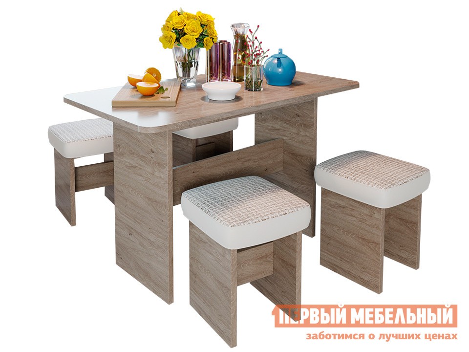 Обеденная группа для столовой и гостиной  Дублин Дуб Сонома трюфель / Иск.кожа светлая, ткань светлая