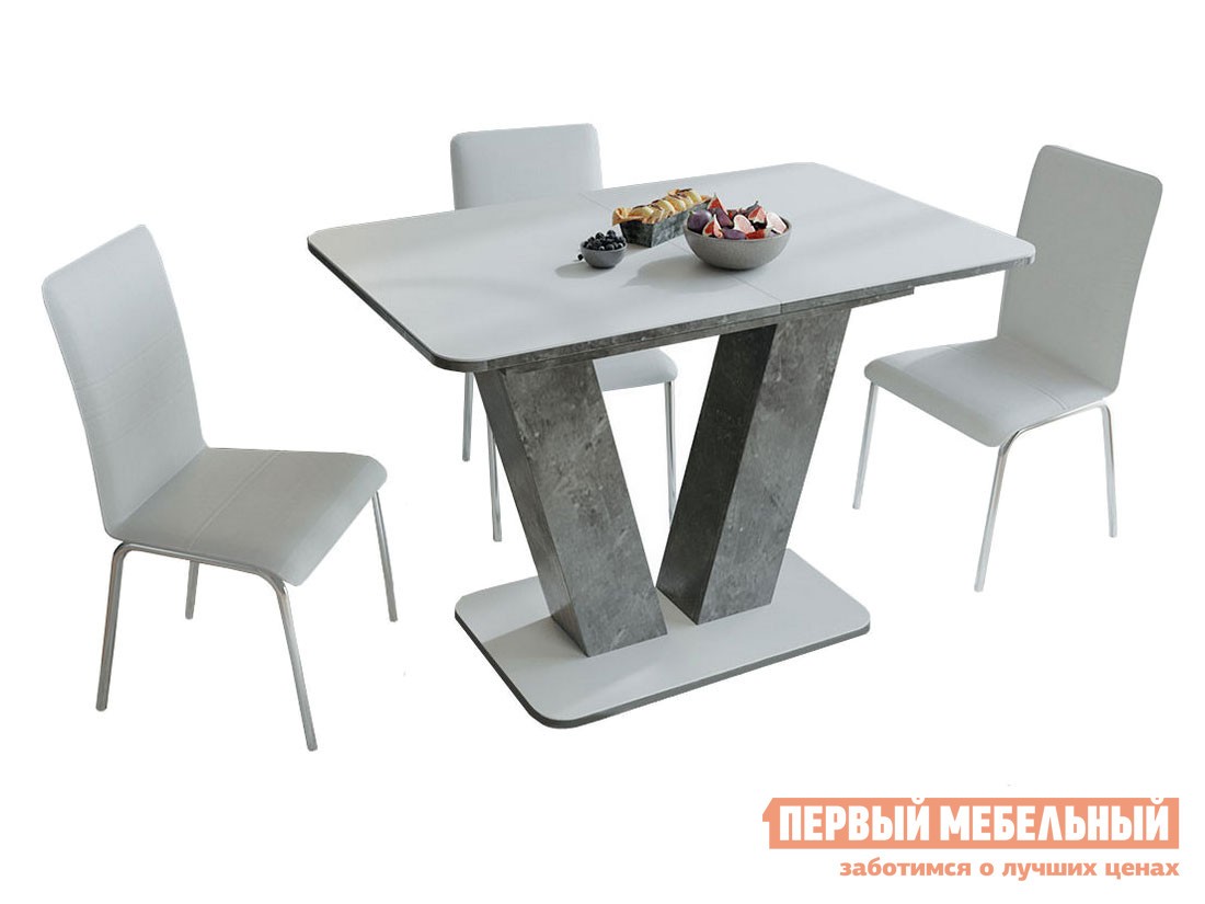Обеденная группа для столовой и гостиной  Чинзано + 3 стула София Моод темный / Белое стекло / Белый к/з 124