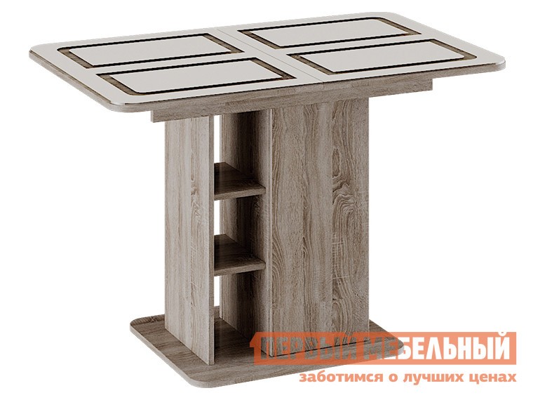 Кухонный стол  Мюнхен Дуб Сонома трюфель / Стекло бежевое с рисунком