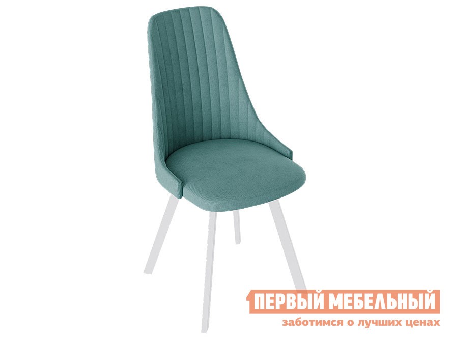 Стул  Франк Паук 3 Белый матовый / Аквамарин микровелюр