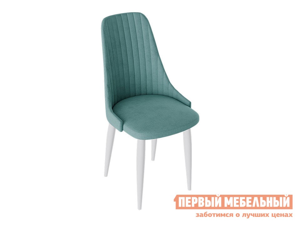 Стул  Франк Конус 2 Белый матовый / Аквамарин микровелюр