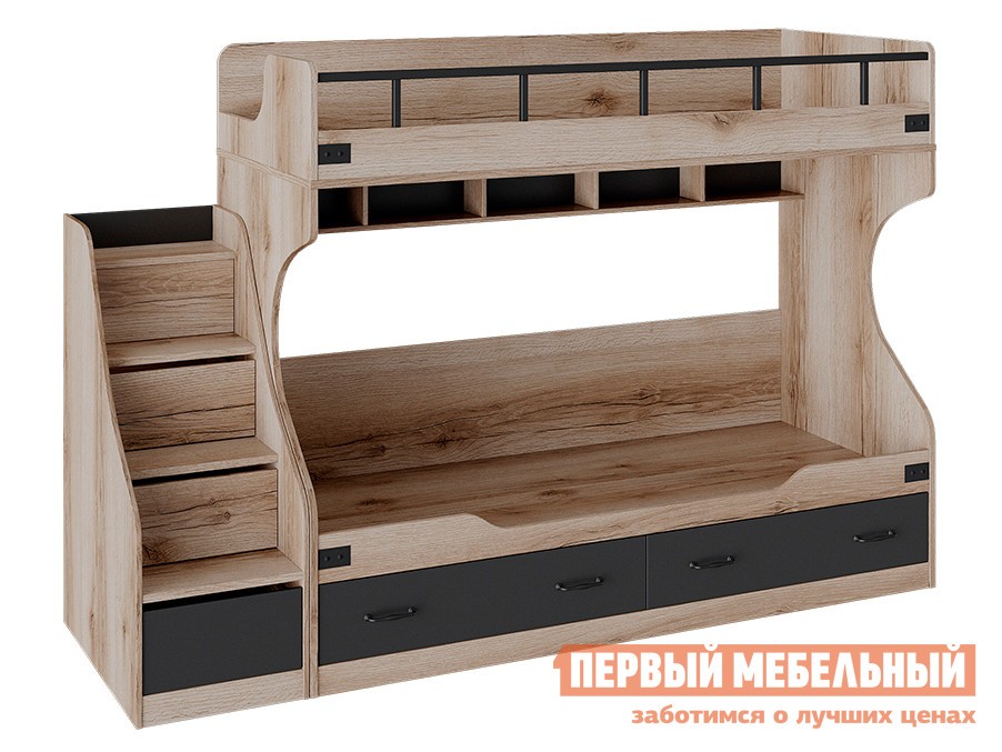 Двухъярусная кровать  Окланд Дуб Делано / Черный