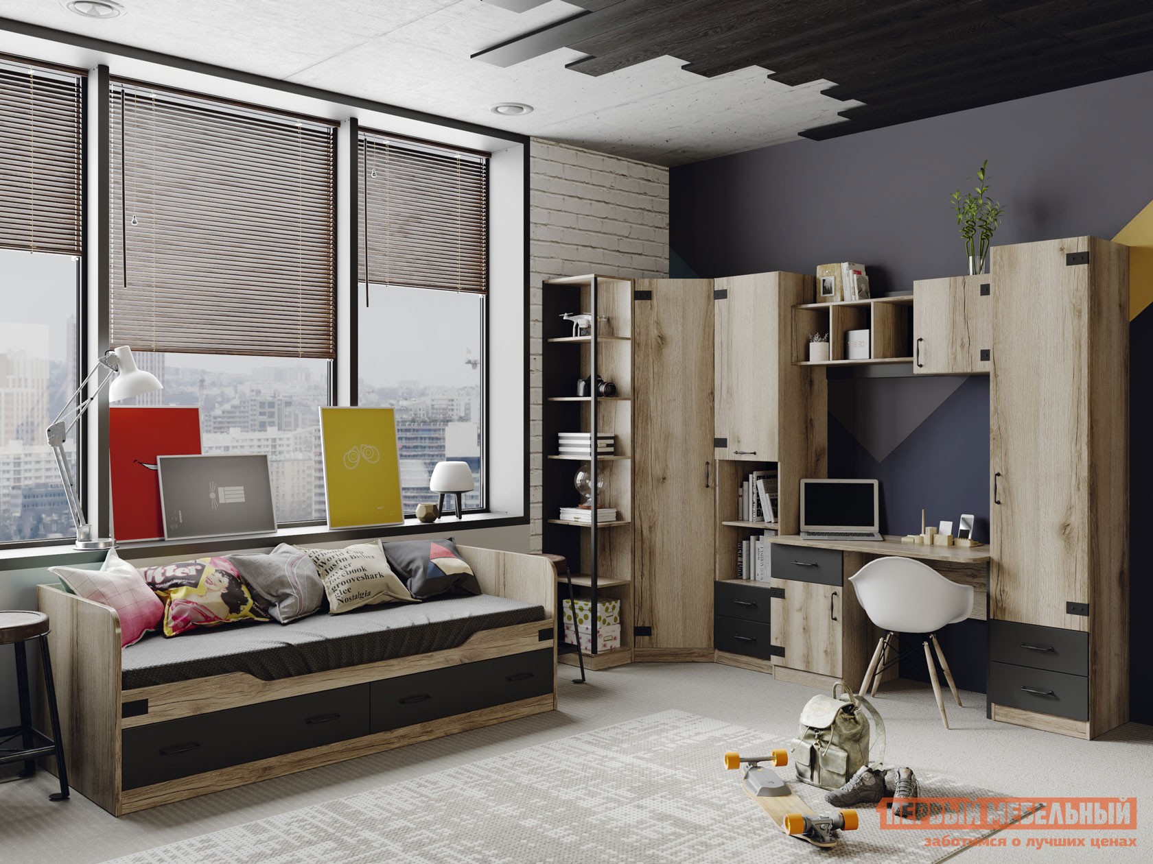 Комплект детской мебели  Окланд Дуб Делано / Черный