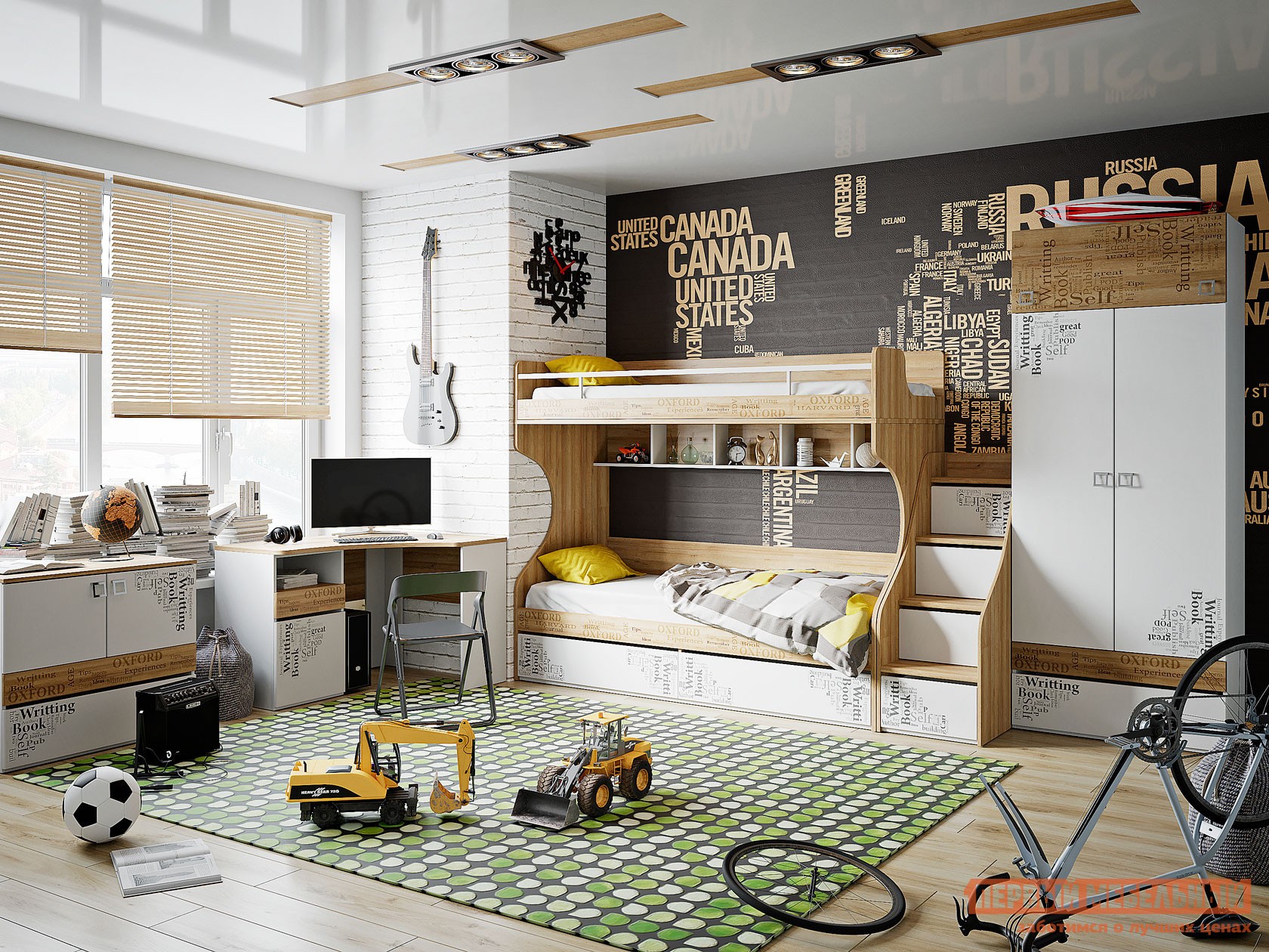 Комплект детской мебели  Оксфорд Дуб Ривьера с рисунком / Белый с рисунком