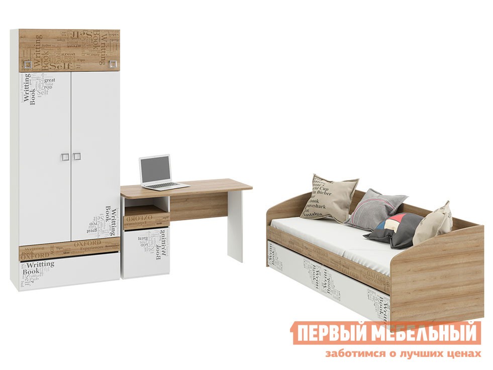 Комплект детской мебели  Оксфорд Дуб Ривьера с рисунком / Белый с рисунком