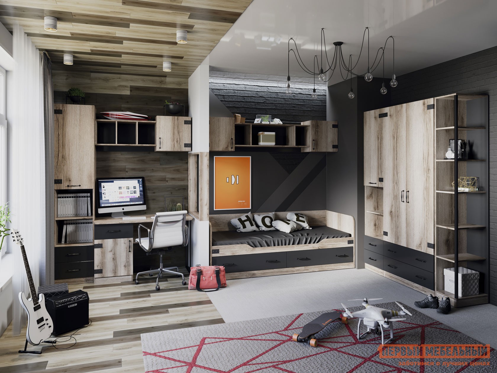 Комплект детской мебели  Окланд Дуб Делано / Черный