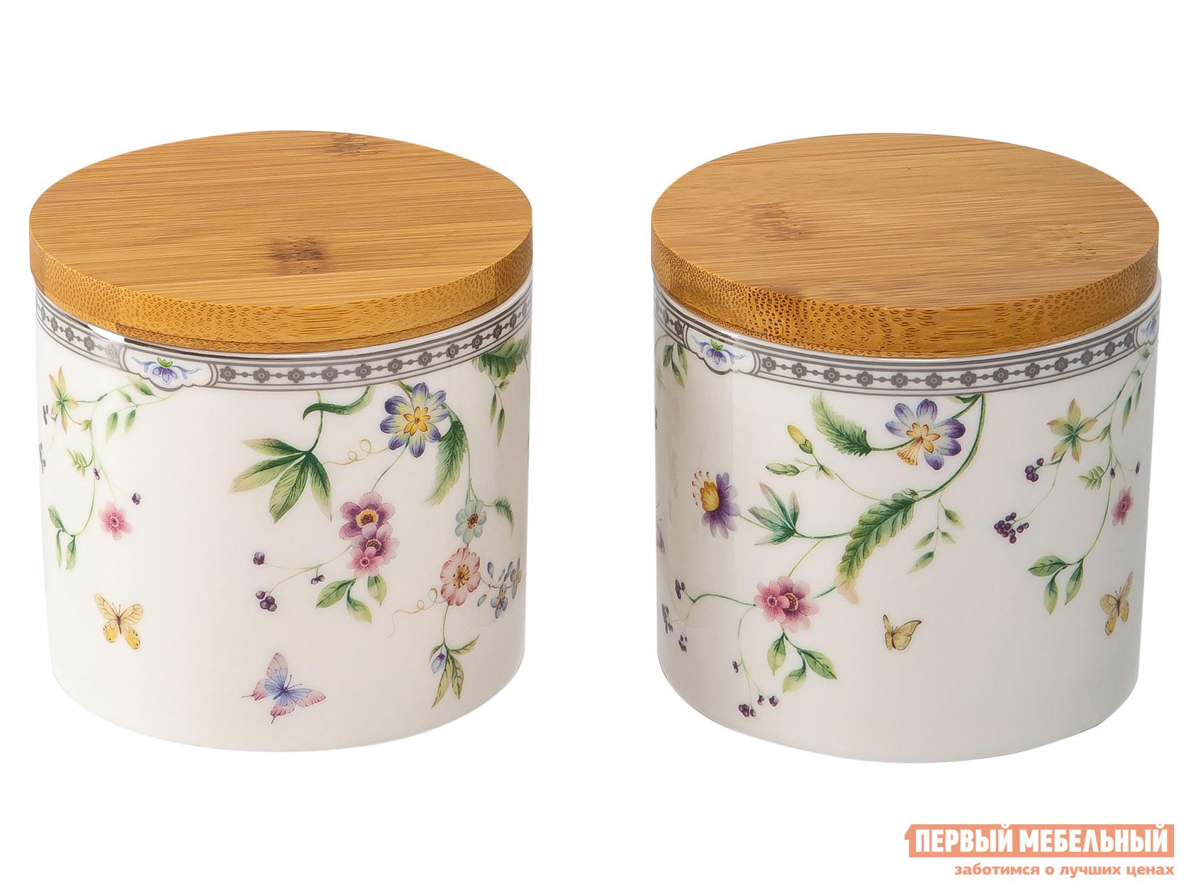 Емкость для хранения  Мануэла 2 предмета Белый с цветами, фарфор