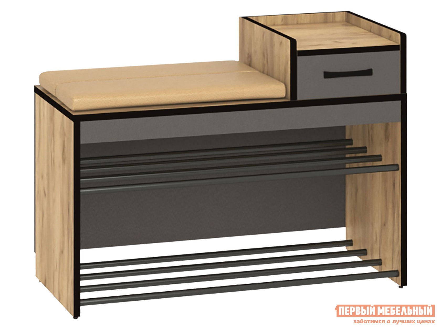 Обувница  Ольга-лофт 5 Дуб Крафт золотой / Темно-серый / Бежевый, экокожа