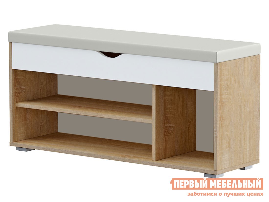 Обувница  Лайт Дуб Сонома / Белый / Белый, кожзам