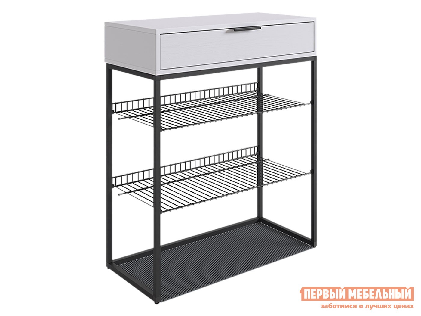 Обувница  Краш Белое дерево / Черный муар, металл