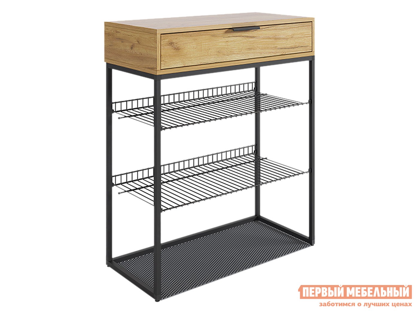 Обувница  Краш Дуб Крафт золотой / Черный муар, металл