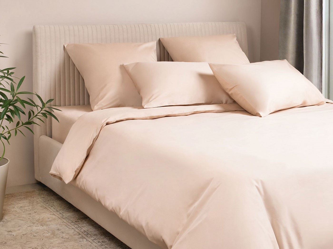 Комплект постельного белья  Моноспейс сатин кремовый Двуспальный макси (увеличенная простыня), Кремовый, сатин