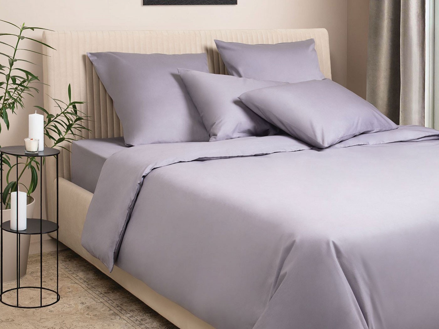 Комплект постельного белья  Моноспейс сатин темно-серый Двуспальный макси (увеличенная простыня), Темно-серый, сатин