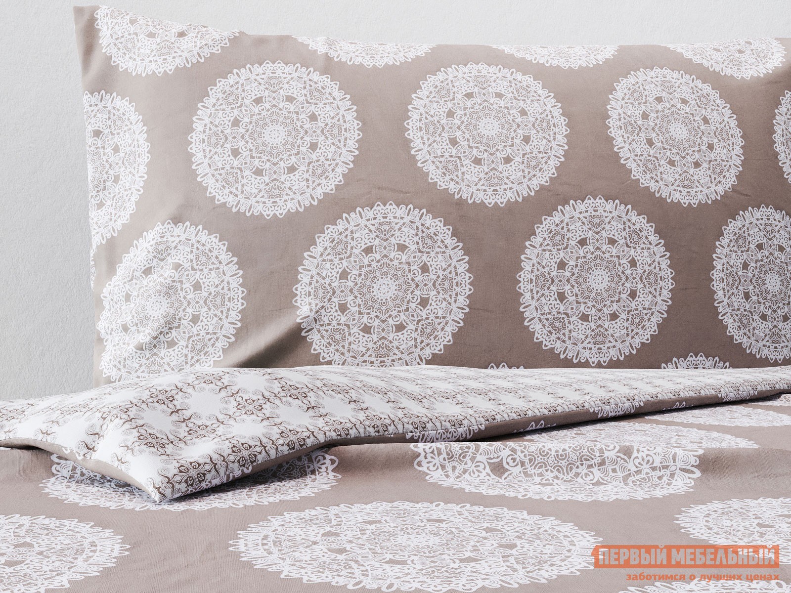 Комплект постельного белья  Узоры на бежевом Узоры бежевый, поплин, Евро