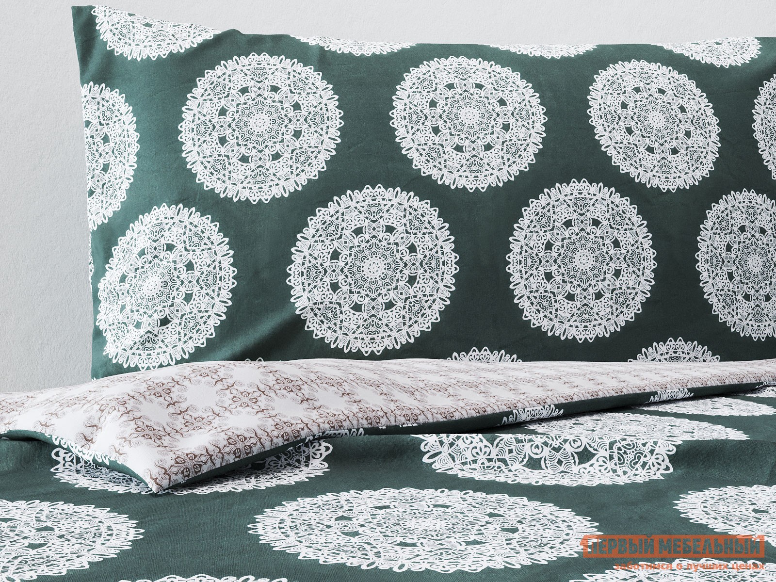 Комплект постельного белья  Узоры на зеленом Узоры зеленый, поплин, Двуспальный