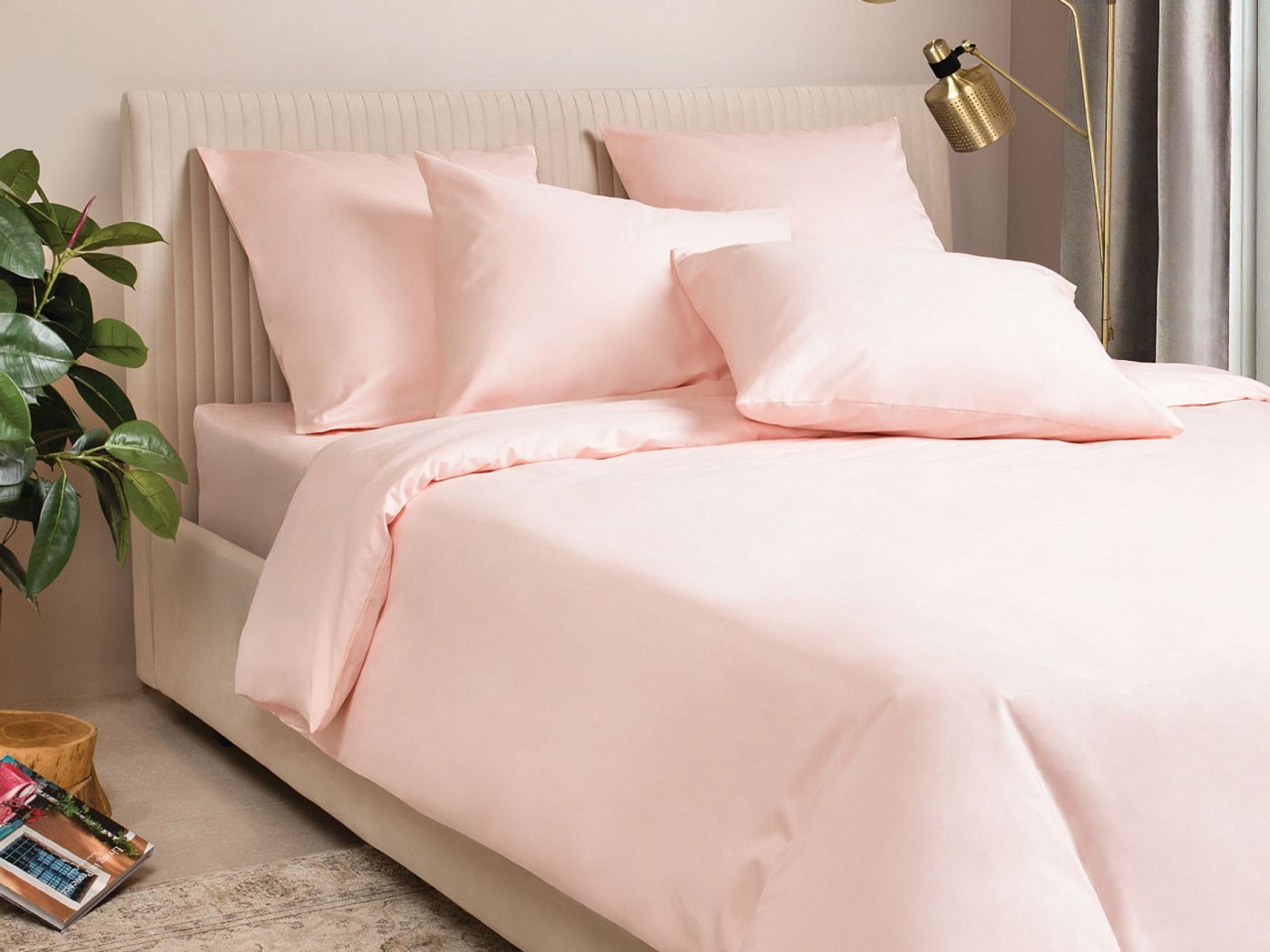 Комплект постельного белья  Моноспейс сатин пудровый Полутороспальный, Пудровый, сатин