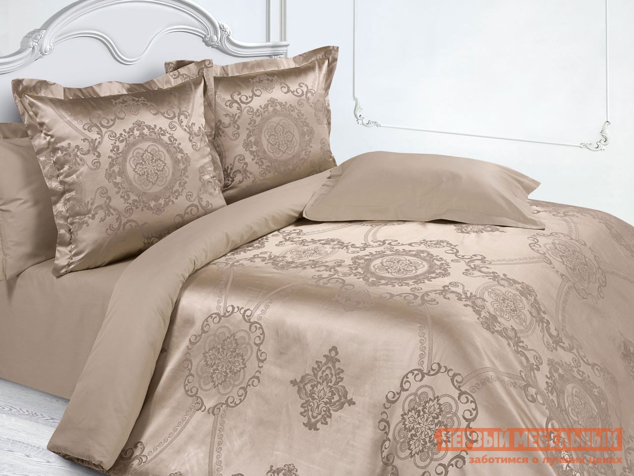 Комплект постельного белья  Цветочный вензель Флоранс, сатин-жаккард, Евро