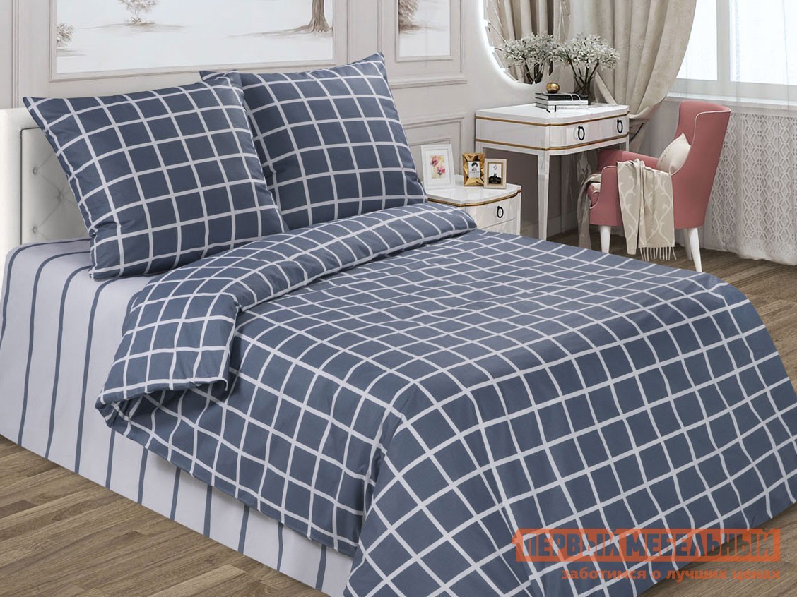 Комплект постельного белья  Серая Клетка 28254/1, поплин, Евро