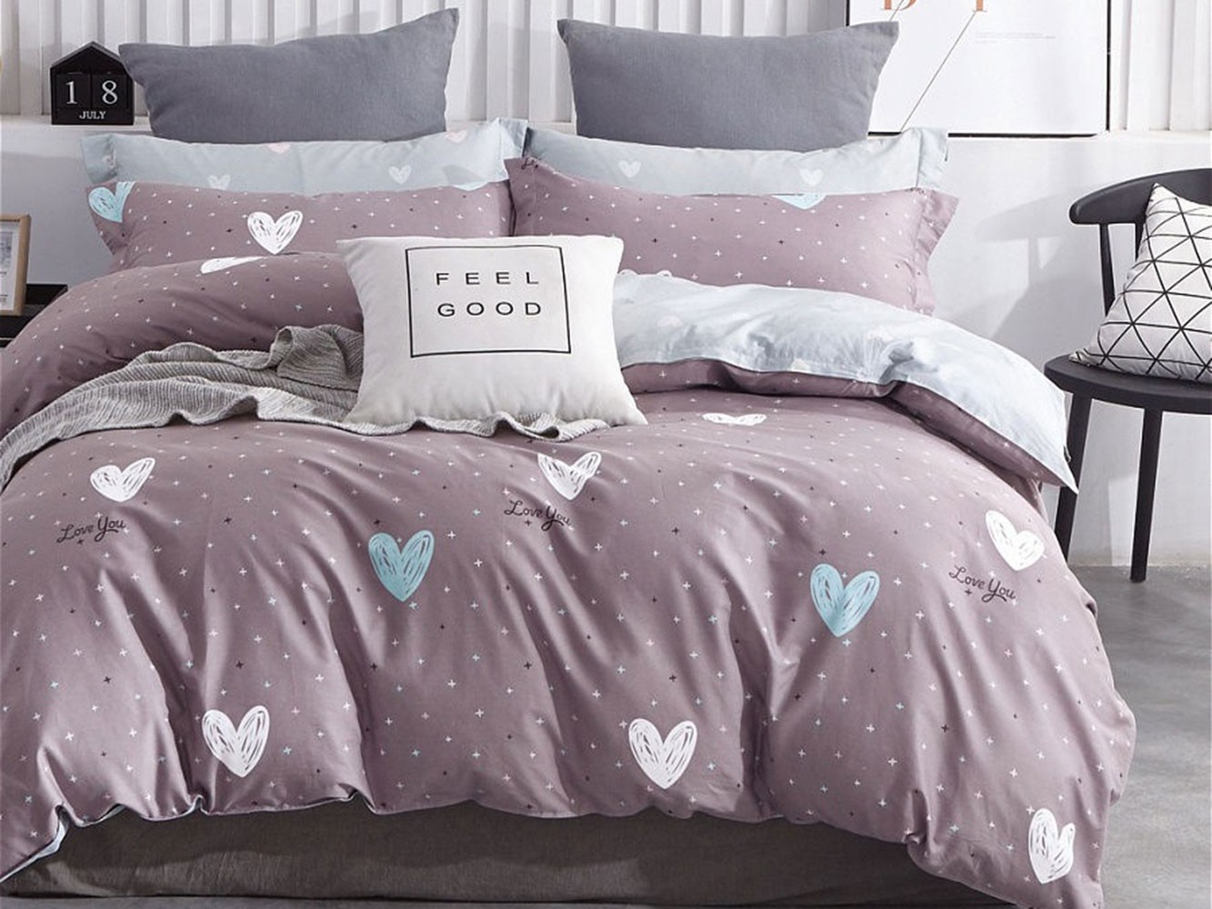 Комплект постельного белья  Сердца Семейный, Сердца, сатин
