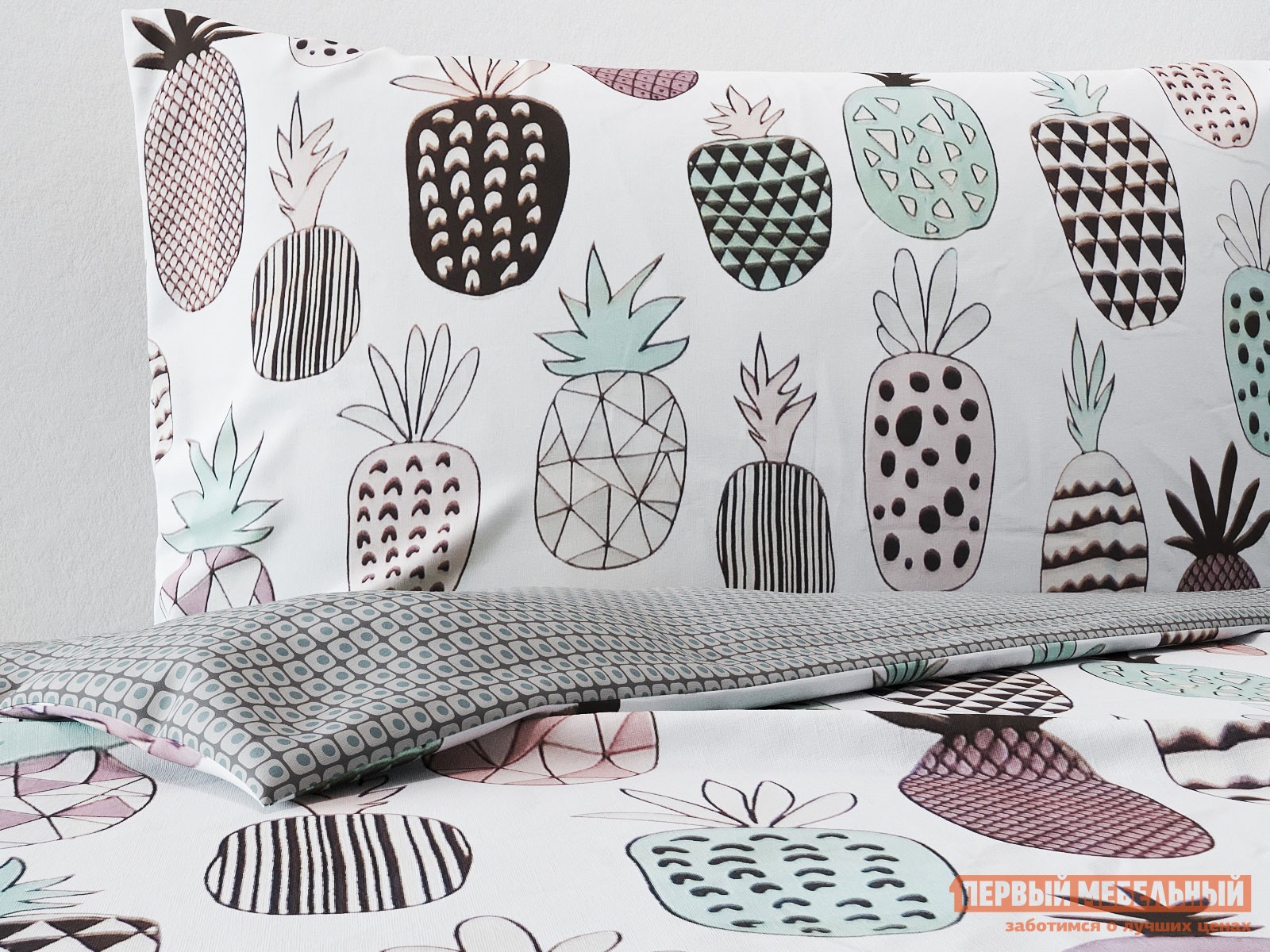 Комплект постельного белья  Фруктовый рай Ананасы, поплин, Полутороспальный